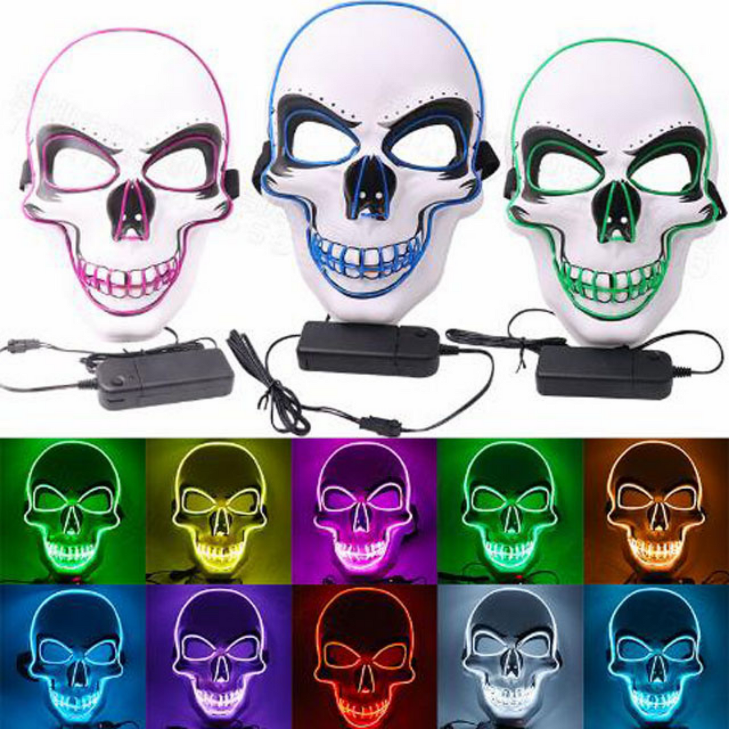 Halloween Eastern Fashion Horror EL Wire Skull Head Rave Mask